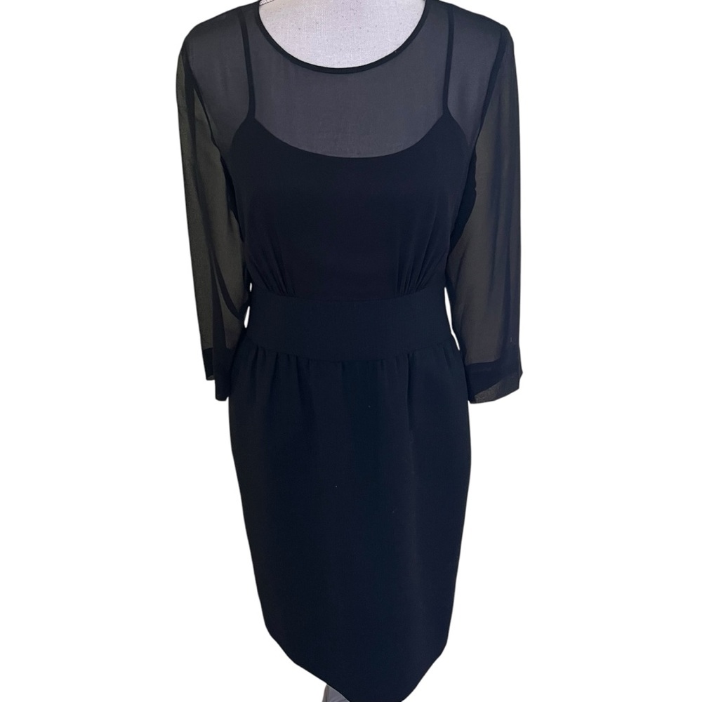 Talbots Black Illusion Neckline Crepe Sheath Dress 8P